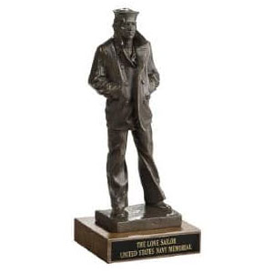 8" Lone Sailor Statue: Bronze Navy figure in uniform, hands in pockets, as seen at the U.S. Navy Memorial.