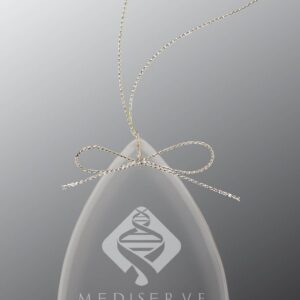 Import placeholder for 4514: Clear glass ornament with Mediserve logo, silver string, and "Happy Holidays" on a gray gradient.