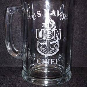 Clear glass mug labeled "Import placeholder for 4688" with an anchor emblem, shown against a dark background.