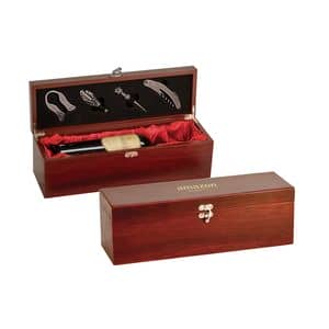 Import placeholder for 7032: wine box set with bottle storage, red lining, and lid accessories, shown open and closed.