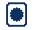 A blue icon of a certificate or badge with a starburst shape in the center and a rectangular border.