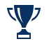 Solid blue trophy icon with two handles on each side, representing an award or achievement.