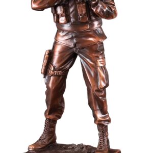 Import placeholder for 1108: Bronze-colored soldier statue with rifle on a black rectangular base.