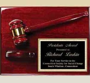 Import placeholder for 1498: Wooden plaque with gavel and gold-bordered plate recognizing Richard Lubin's service.