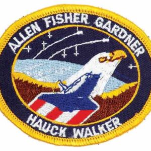 Embroidered patch featuring eagle, space shuttle, stars, and names: Allen, Fisher, Gardner, Hauck & Walker.